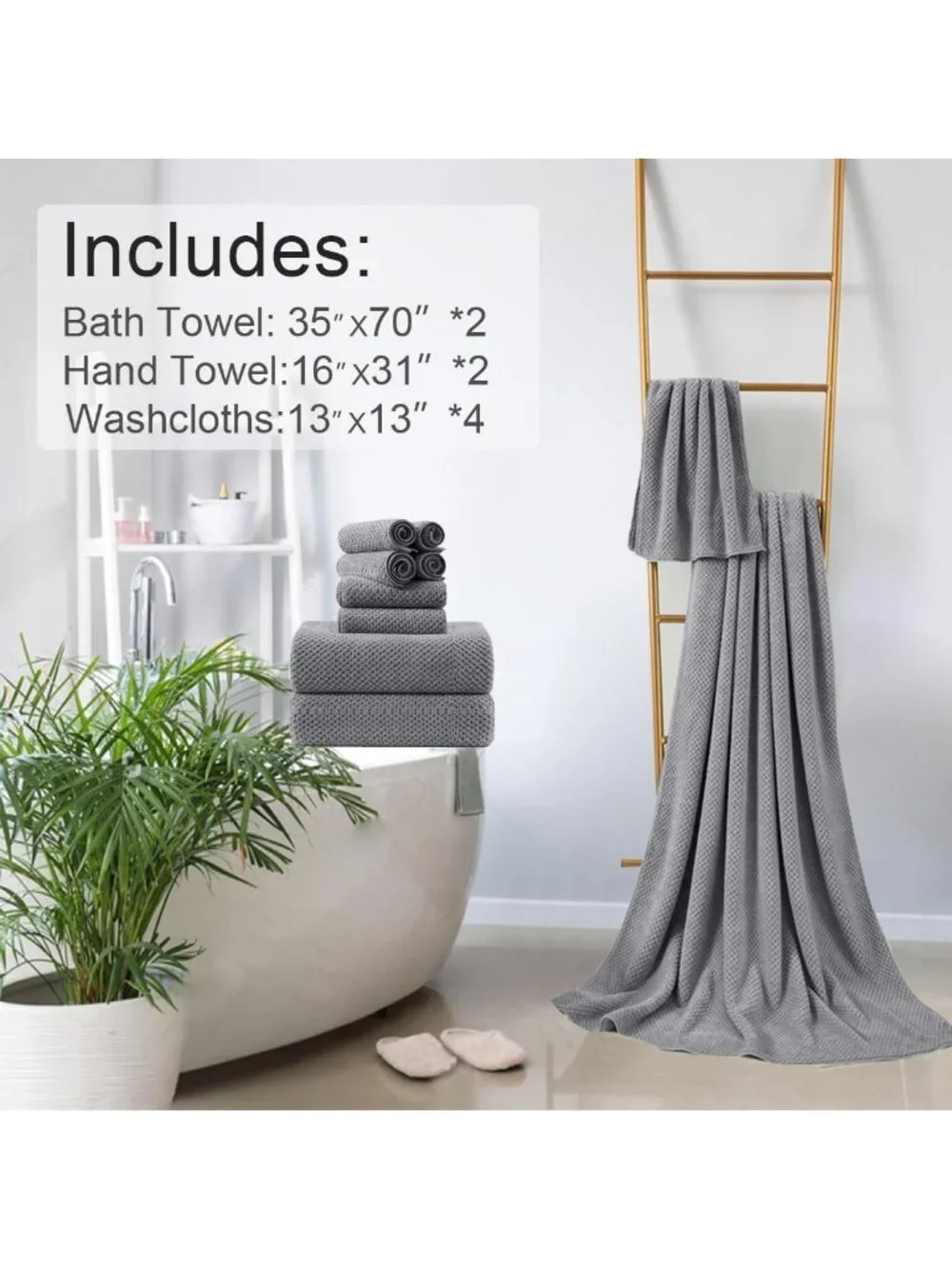 Luxury 8-Piece Gray Bath Towel Set - Oversized, Soft, Highly Absorbent, Quick